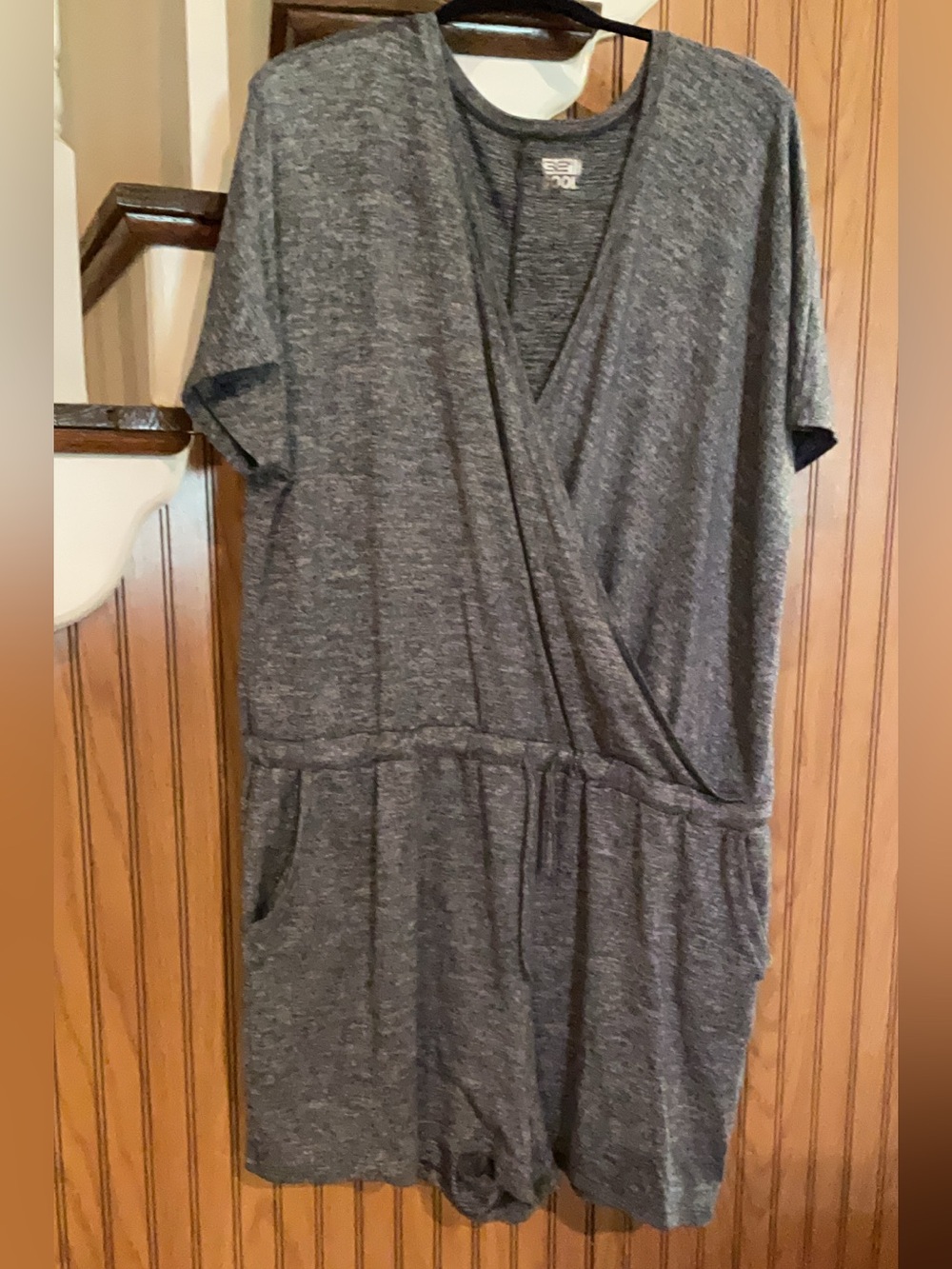 Heather Blue Surplice Short Sleeve Romper